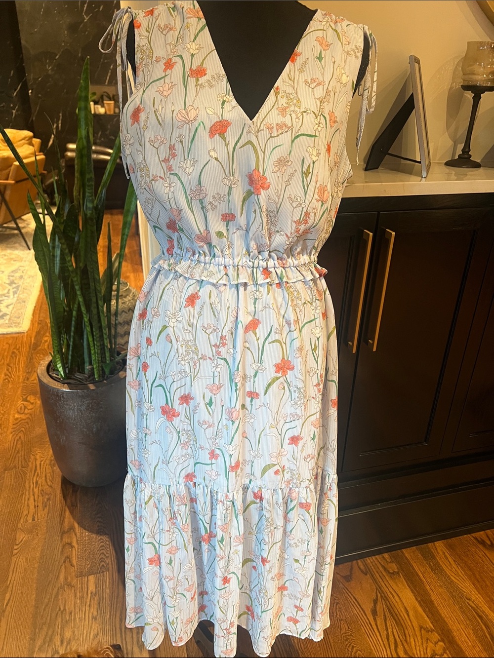 Banana Republic lightweight lined light blue and coral dress